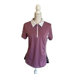 Inspired Style Womens 1/4 Zip Shortsleeve Purple Polo Golf Shirt, Size Medium